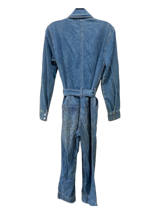 Free People Size 0 Med Wash Cotton Denim Long Sleeve Pockets Sash Jumpsuit Med Wash / 0