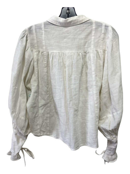 Free People Size XS White Cotton Collared Button Up Long Puff Sleeve Pleats Top White / XS