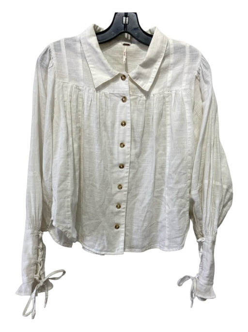 Free People Size XS White Cotton Collared Button Up Long Puff Sleeve Pleats Top White / XS