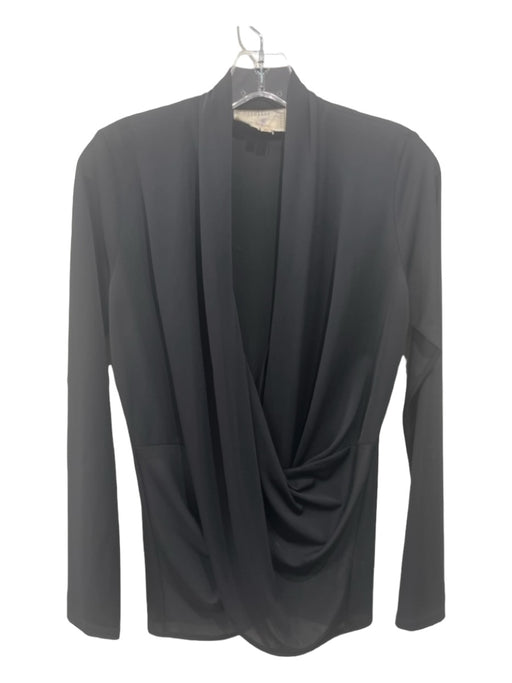 Nicole Miller Artelier Size P Black Polyester Blend Surplice Long Sleeve Top Black / P