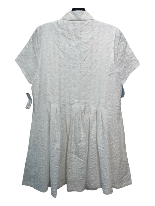 Hill House Size S White Polyester Collared Button Up Short Sleeve Jacquard Dress White / S