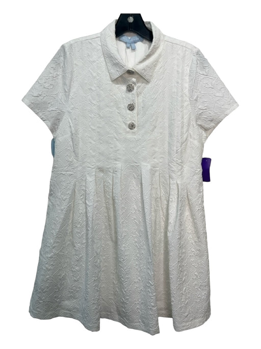 Hill House Size S White Polyester Collared Button Up Short Sleeve Jacquard Dress White / S