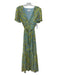 Lost + Wander Size S Blue & Yellow Polyester Floral V Neck Button Front Dress Blue & Yellow / S