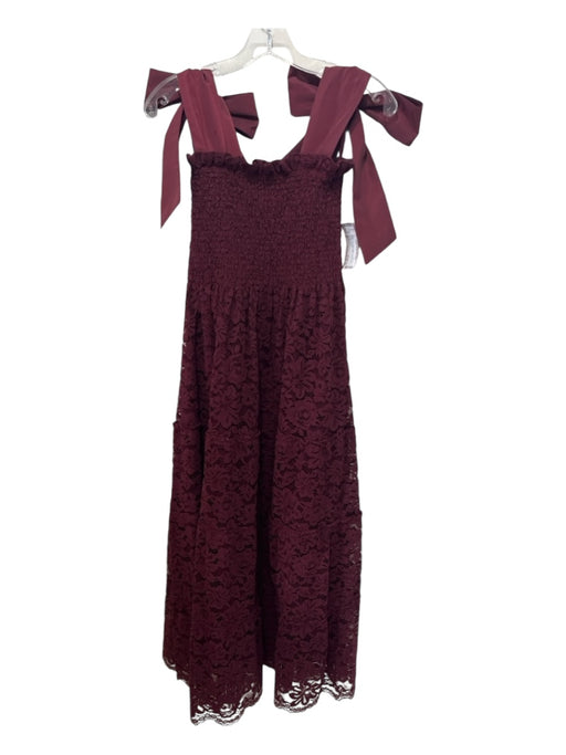 Hill House Size S Maroon Red Nylon Blend Floral Lace Overlay Tie Straps Dress Maroon Red / S