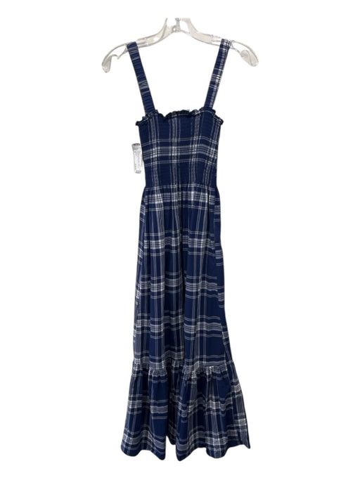 Hill House Size S Navy Blue & White Cotton Plaid smocked Maxi Sleeveless Dress Navy Blue & White / S