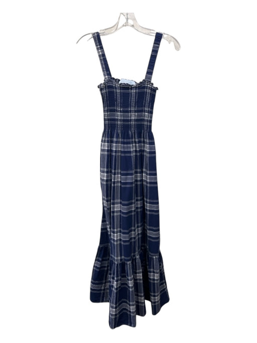 Hill House Size S Navy Blue & White Cotton Plaid smocked Maxi Sleeveless Dress Navy Blue & White / S