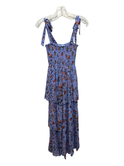Hill House Size XXS Blue, Orange, Green Viscose Sleeveless Floral Tiered Dress Blue, Orange, Green / XXS