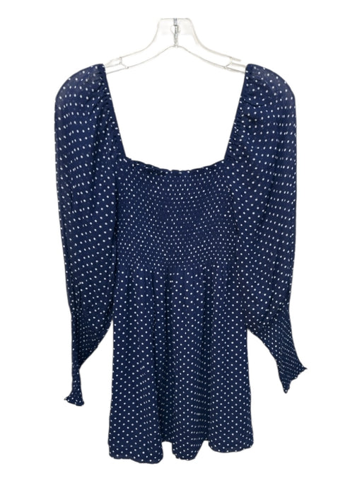 Hill House Size XXS Navy Blue & White Viscose Long Sheer Sleeves Polka Dot Dress Navy Blue & White / XXS
