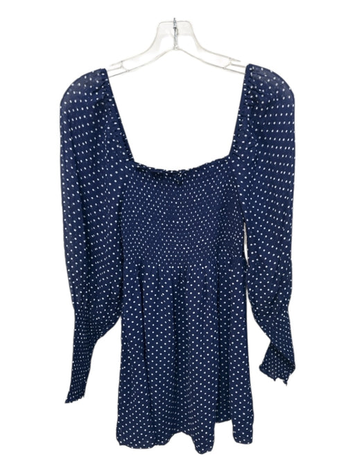Hill House Size XXS Navy Blue & White Viscose Long Sheer Sleeves Polka Dot Dress Navy Blue & White / XXS