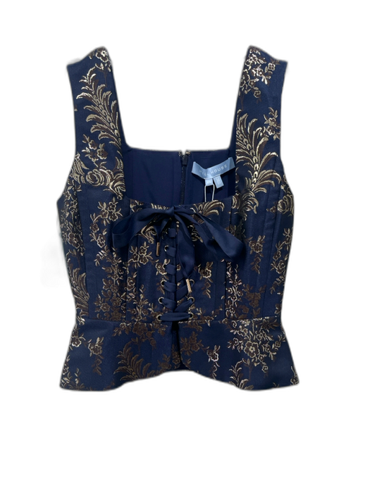 Hill House Size XS Blue, Brown, Gold Polyester Blend Sleeveless Lace Up Top Blue, Brown, Gold / XS