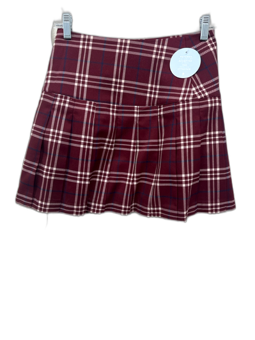 Hill House Size XS Burgundy, Blue, White Polyester Wrap Plaid Pleated Skirt Burgundy, Blue, White / XS