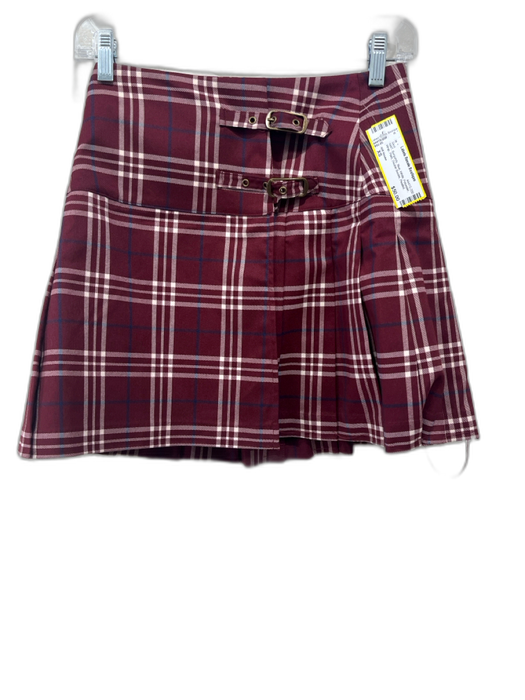 Hill House Size XS Burgundy, Blue, White Polyester Wrap Plaid Pleated Skirt Burgundy, Blue, White / XS