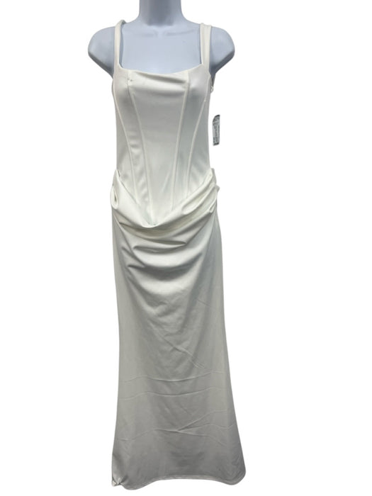 Miss Rosier Size XS White Terylene Sleeveless Maxi Corset Back Gathered Gown White / XS