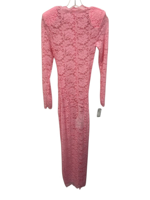 Miss Rosier Size XS Pink Terylene Lace Overlay Maxi Shoulder Pads Gown Pink / XS