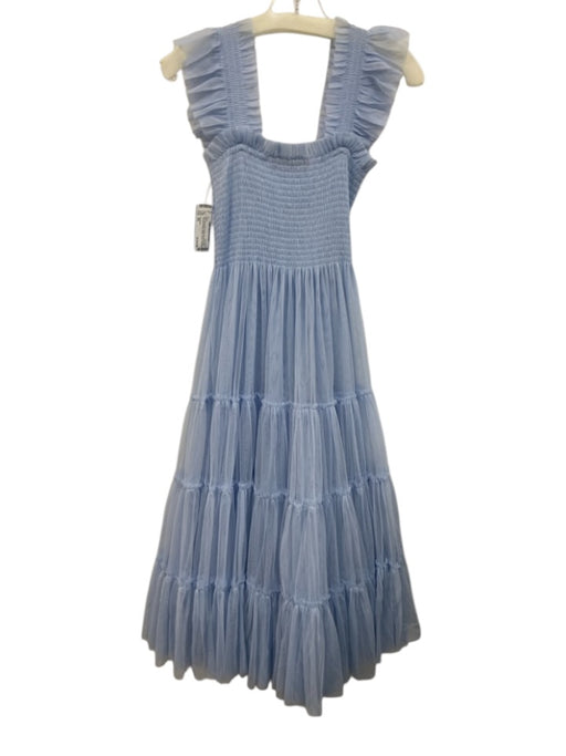Hill House Size XS Blue Sleeveless Ruffle Shoulder Detail Smocked Bodice Dress Blue / XS