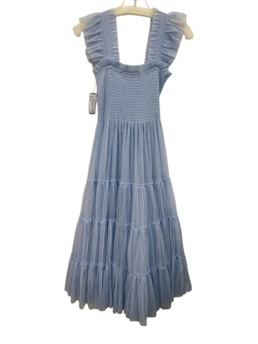 Hill House Size XS Blue Sleeveless Ruffle Shoulder Detail Smocked Bodice Dress Blue / XS
