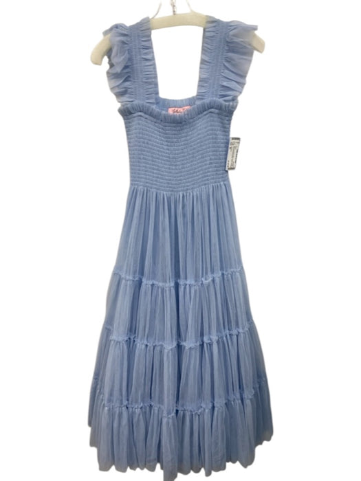 Hill House Size XS Blue Sleeveless Ruffle Shoulder Detail Smocked Bodice Dress Blue / XS