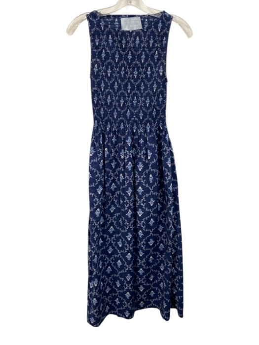 Hill House Size XXS Navy, Blue, White Cotton Sleeveless Floral Midi Dress Navy, Blue, White / XXS