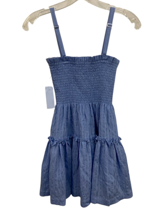 Hill House Size XXS Blue Rayon Blend Sleeveless Smocked Bodice Mini Pleats Dress Blue / XXS