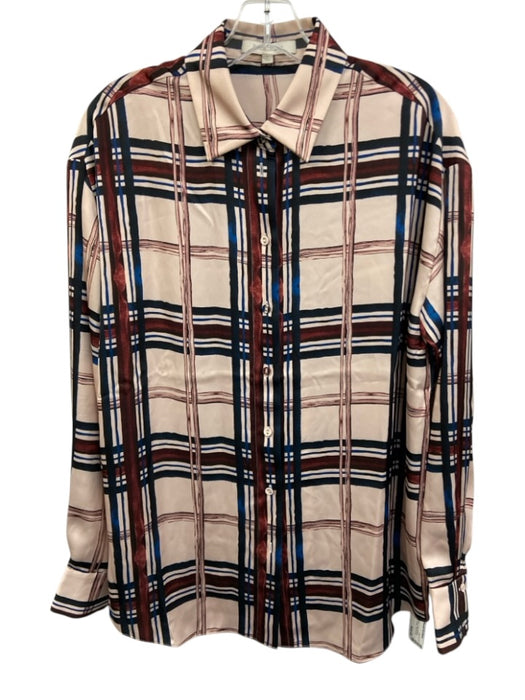 Favorite Daughter Size XS Tan & multi Polyester Long Sleeve Striped Collar Top Tan & multi / XS
