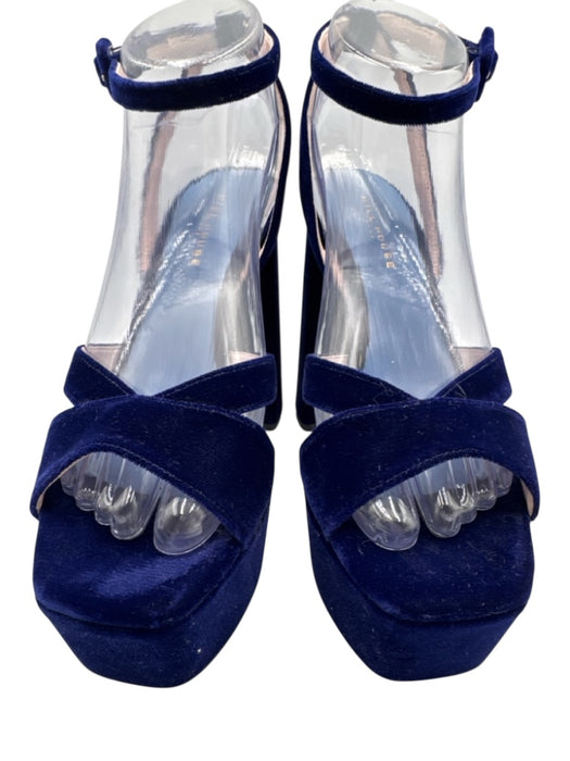 Hill House Shoe Size 38 Dark Blue Leather Velvet Platform Open Toe Pumps Dark Blue / 38