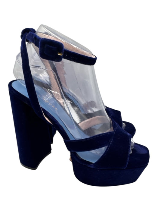 Hill House Shoe Size 38 Dark Blue Leather Velvet Platform Open Toe Pumps Dark Blue / 38