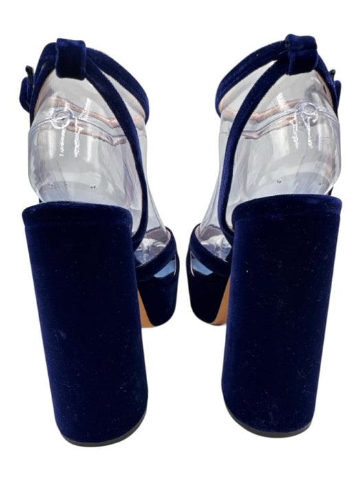 Hill House Shoe Size 38 Dark Blue Leather Velvet Platform Open Toe Pumps Dark Blue / 38