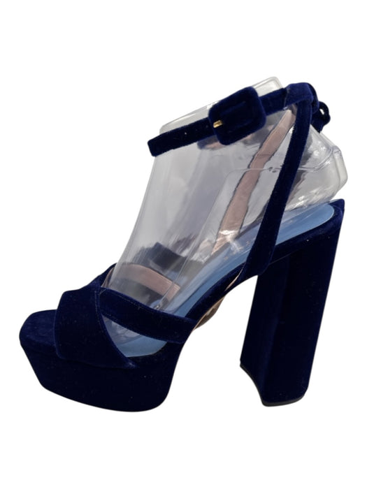 Hill House Shoe Size 38 Dark Blue Leather Velvet Platform Open Toe Pumps Dark Blue / 38
