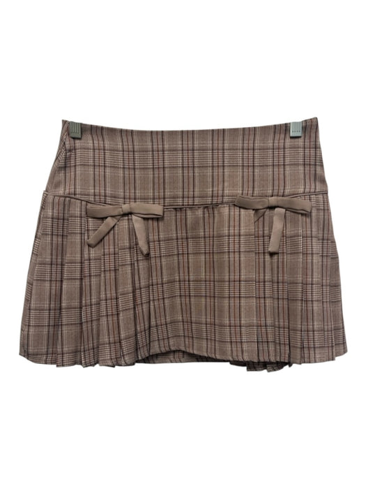 More To Come Size XS Brown & Multi Polyester Plaid Mini Skirt Pleated Skirt Set Brown & Multi / XS