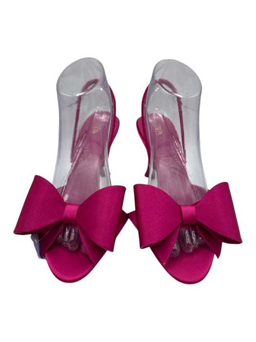 Zara Shoe Size 38 Pink Satin Bow detail Open Toe Shine Stiletto Sandals Pink / 38
