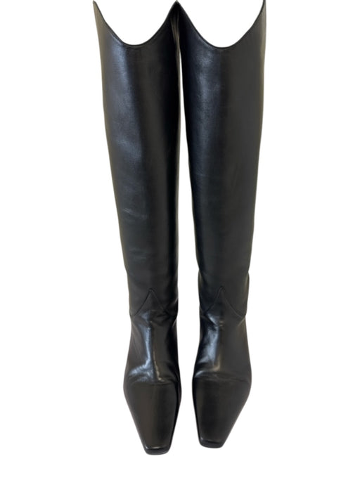 Staud Shoe Size 37.5 Black Leather Block Heel Knee High Square Toe Boots Black / 37.5