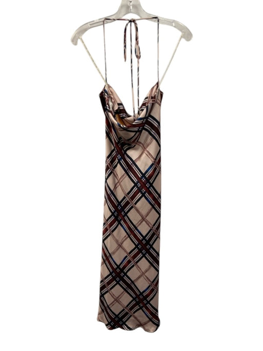 Favorite Daughter Size XS Pink Multi Polyester Cowl Neck Halter Plaid Midi Dress Pink Multi / XS