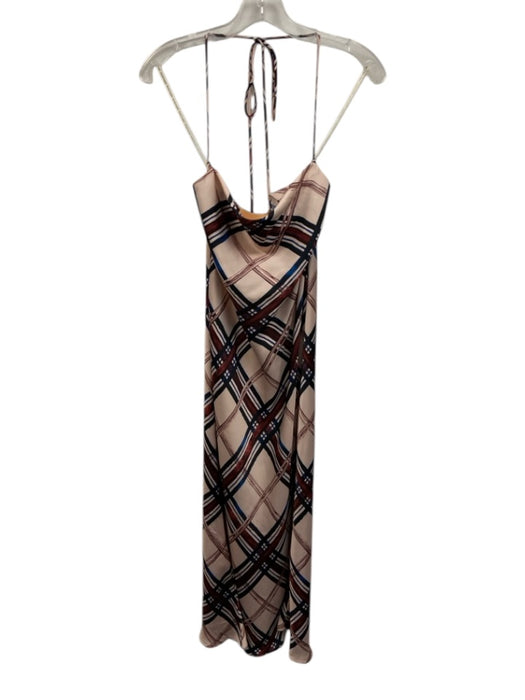 Favorite Daughter Size XS Pink Multi Polyester Cowl Neck Halter Plaid Midi Dress Pink Multi / XS