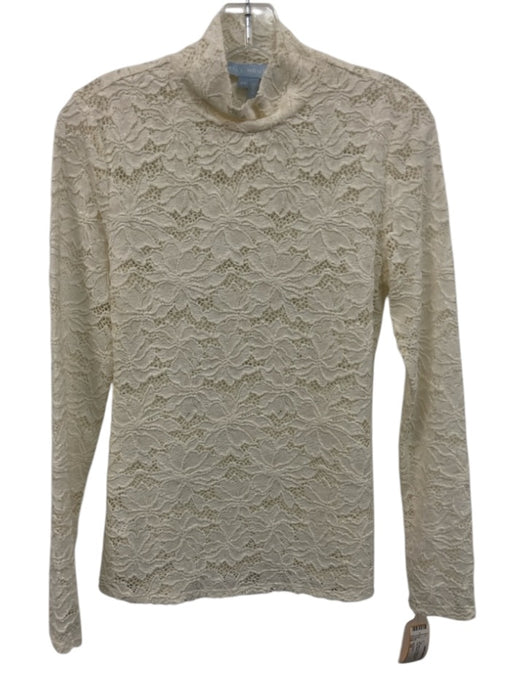 Hill House Size XS Off White Poly Blend Mock Neck Lace Long Sleeve Top Off White / XS