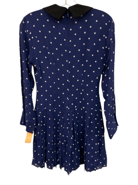 Reformation Size 0 Navy Viscose Polka Dots Shawl Collar Pleated Skirt Mini Dress Navy / 0
