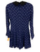 Reformation Size 0 Navy Viscose Polka Dots Shawl Collar Pleated Skirt Mini Dress Navy / 0