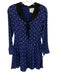 Reformation Size 0 Navy Viscose Polka Dots Shawl Collar Pleated Skirt Mini Dress Navy / 0