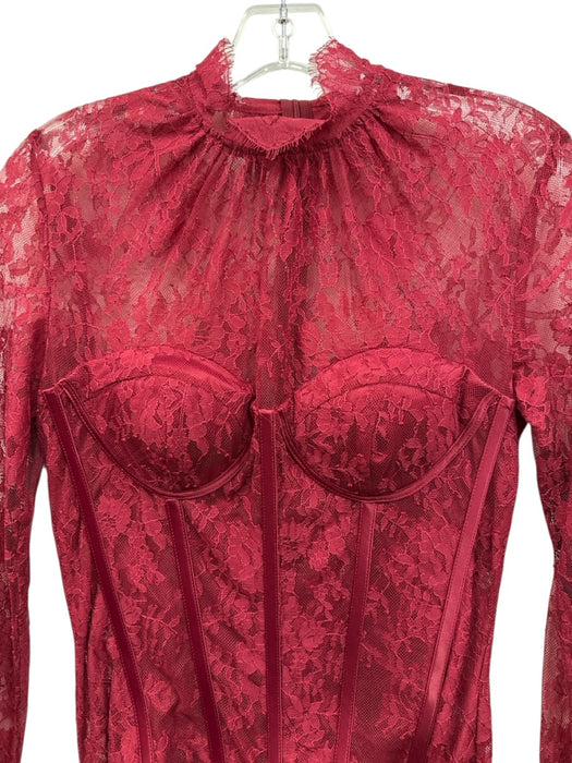 MewMews Size S Red Cotton Blend Zip Back Lace high neck Mini Dress Red / S
