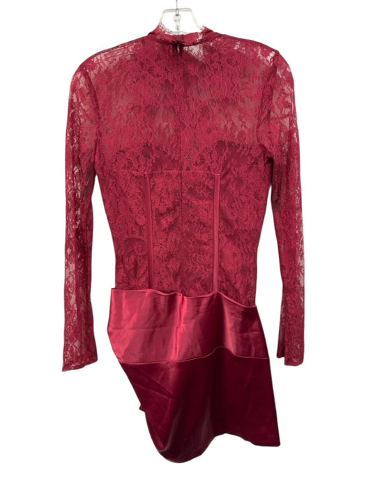 MewMews Size S Red Cotton Blend Zip Back Lace high neck Mini Dress Red / S