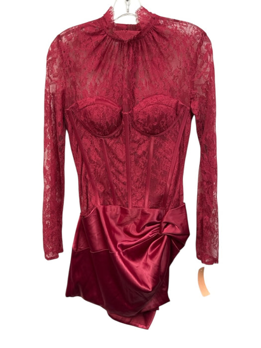 MewMews Size S Red Cotton Blend Zip Back Lace high neck Mini Dress Red / S