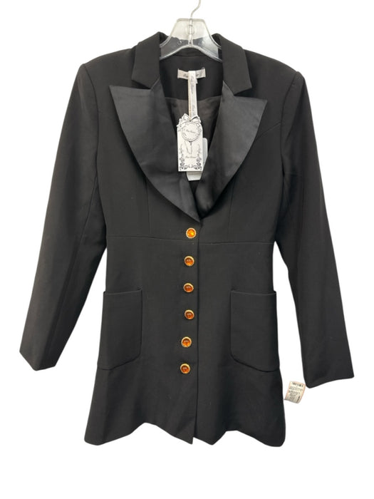Miss Rosier Size XS Black Terylene Blend Wide Peak Lapels Single Breasted Dress Black / XS