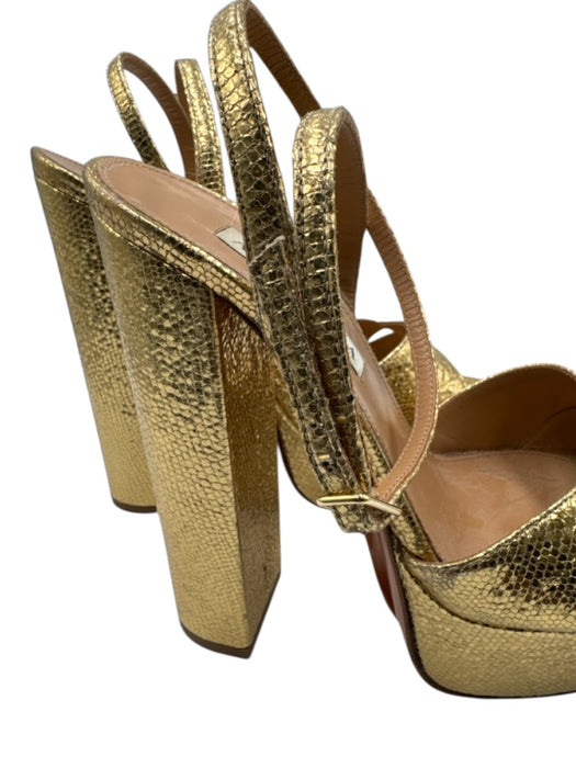 Aquazzura Shoe Size 38 Gold Leather Metallic Ankle Buckle Platform Sandals Gold / 38