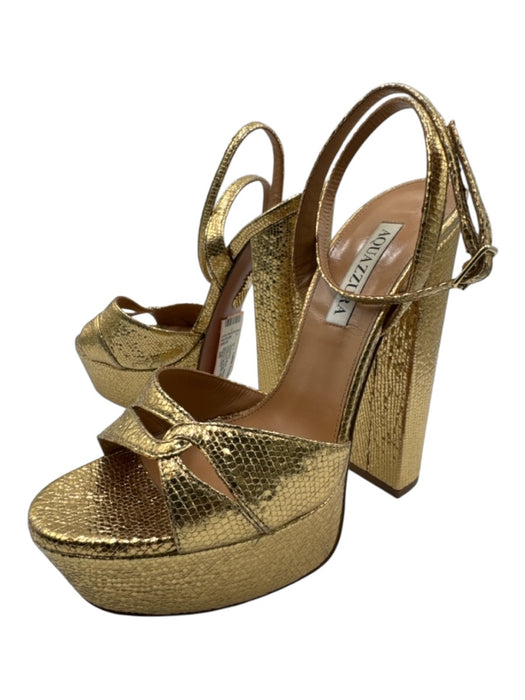 Aquazzura Shoe Size 38 Gold Leather Metallic Ankle Buckle Platform Sandals Gold / 38