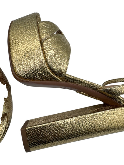 Aquazzura Shoe Size 38 Gold Leather Metallic Ankle Buckle Platform Sandals Gold / 38