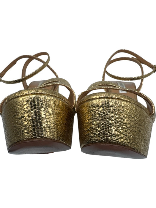 Aquazzura Shoe Size 38 Gold Leather Metallic Ankle Buckle Platform Sandals Gold / 38