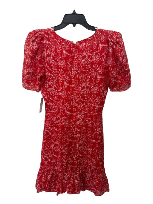 Parker Size S Red & White Silk Floral V Neck Short Sleeve Windowpane Dress Red & White / S