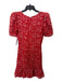 Parker Size S Red & White Silk Floral V Neck Short Sleeve Windowpane Dress Red & White / S