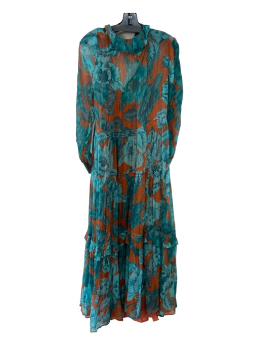 By Anthropologie Size S Blue & Orange Cupro Floral Sheer Maxi Slip Inc. Dress Blue & Orange / S