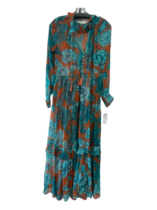 By Anthropologie Size S Blue & Orange Cupro Floral Sheer Maxi Slip Inc. Dress Blue & Orange / S