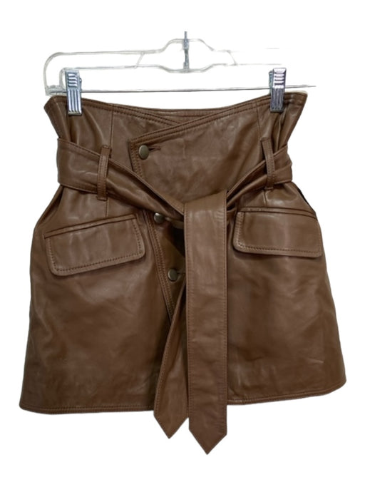 Marissa Webb Size 4 Brown Leather Button Front Mini Sash Inc Skirt Brown / 4